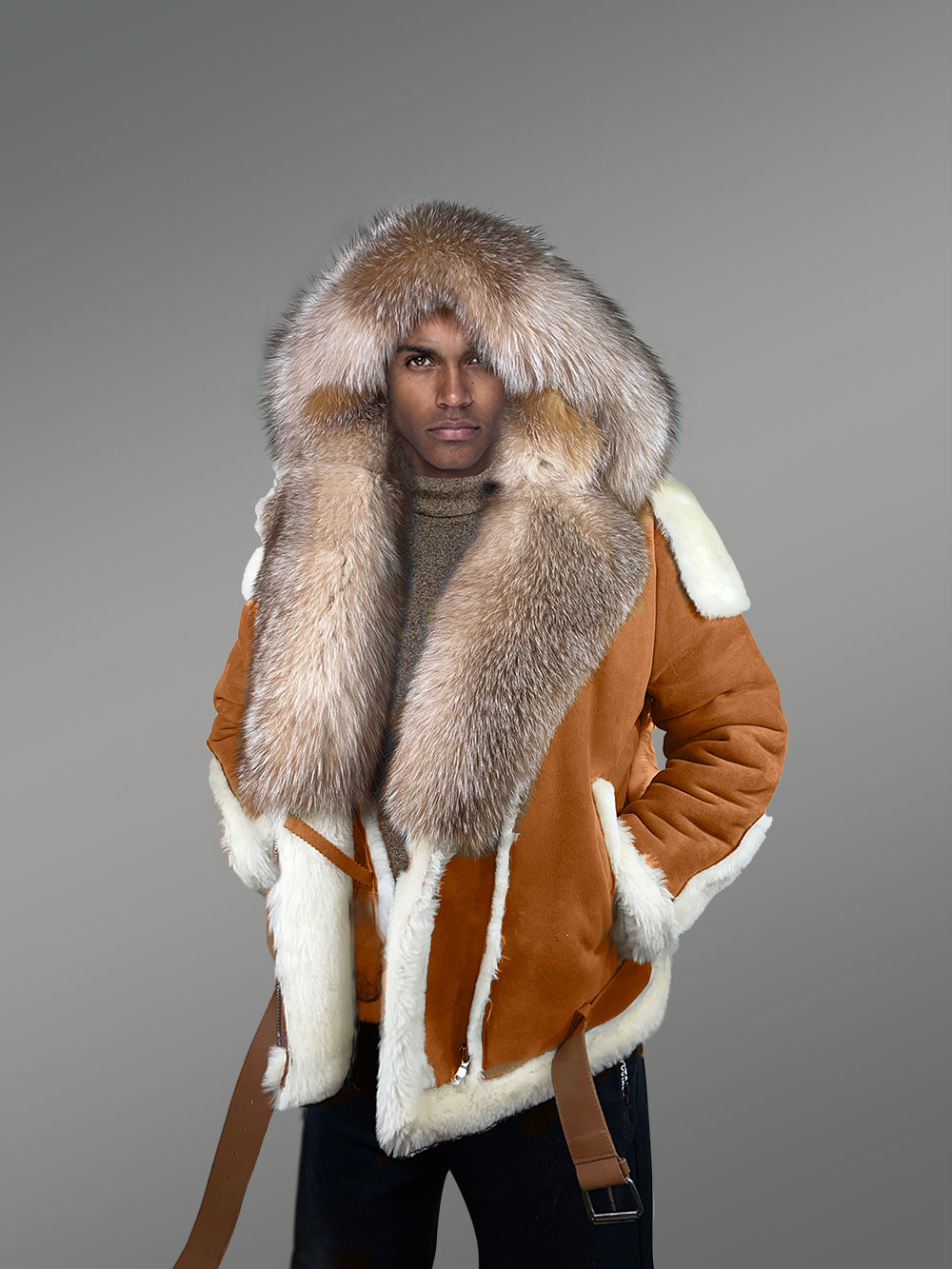 Shearling Coat With Crystal Fox Fur Detailing