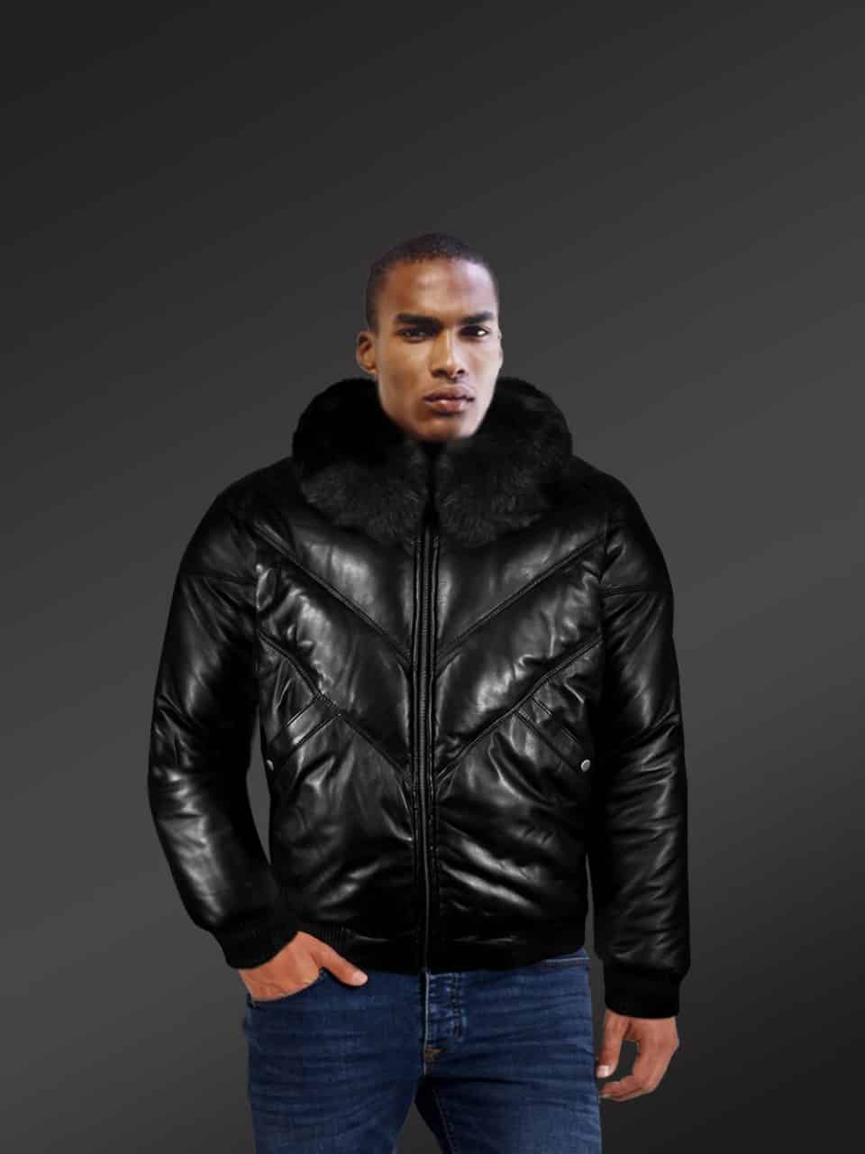 leather bubble goose jacket