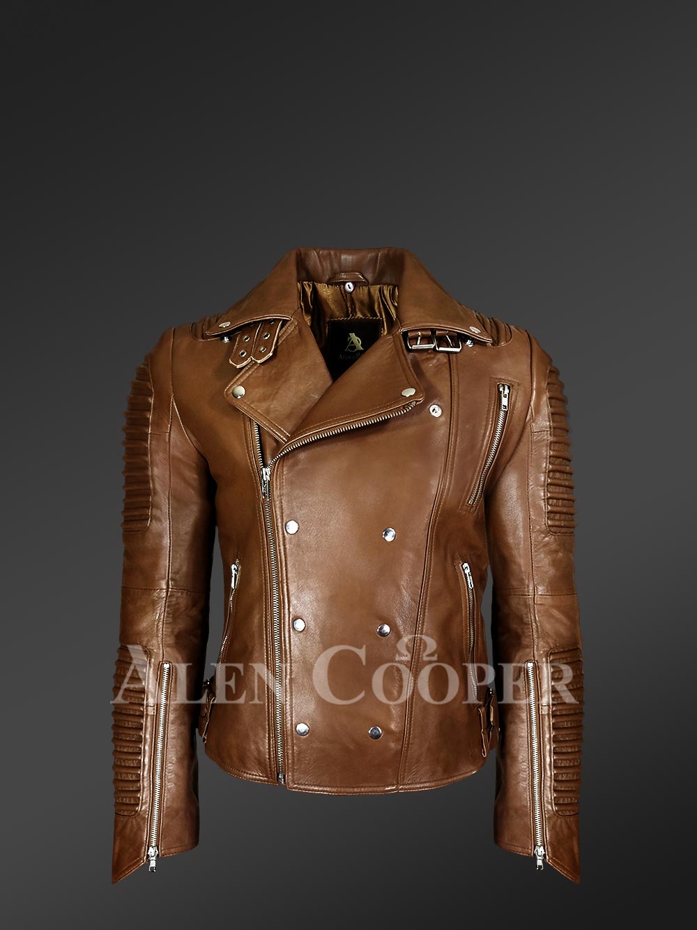 Men’s Italian Leather Moto Biker Jacket Alen Cooper