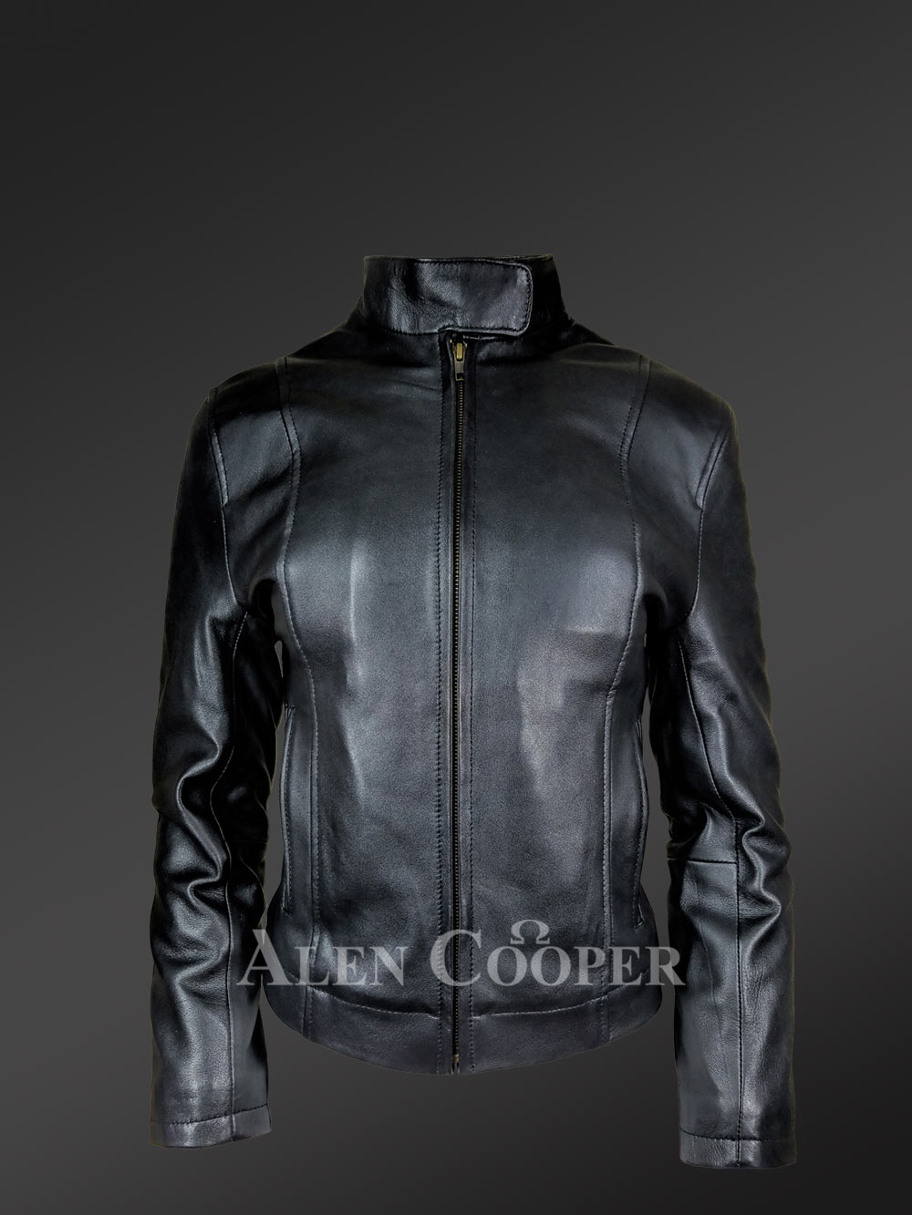 Women's Hooded Biker Jacket in Black Alen Cooper