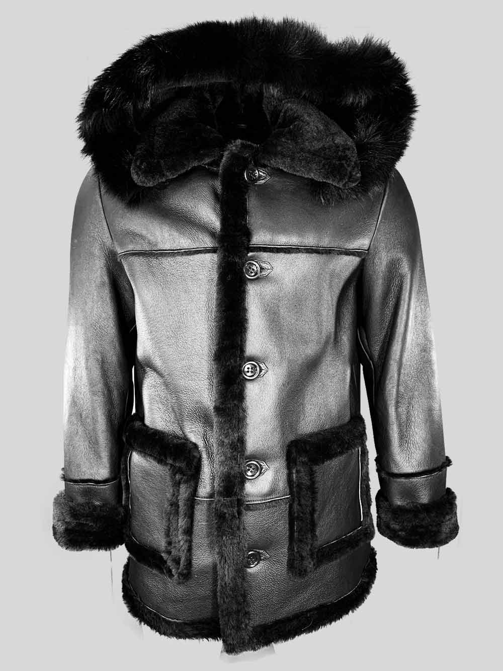 Exclusive Men Shearling Jacket With Silver Fox Detailing