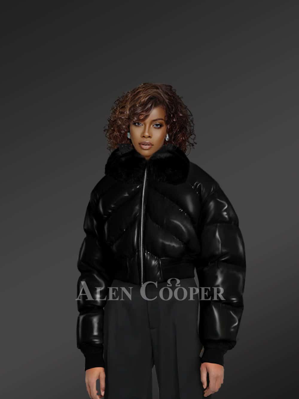 puffy leather bomber jacket