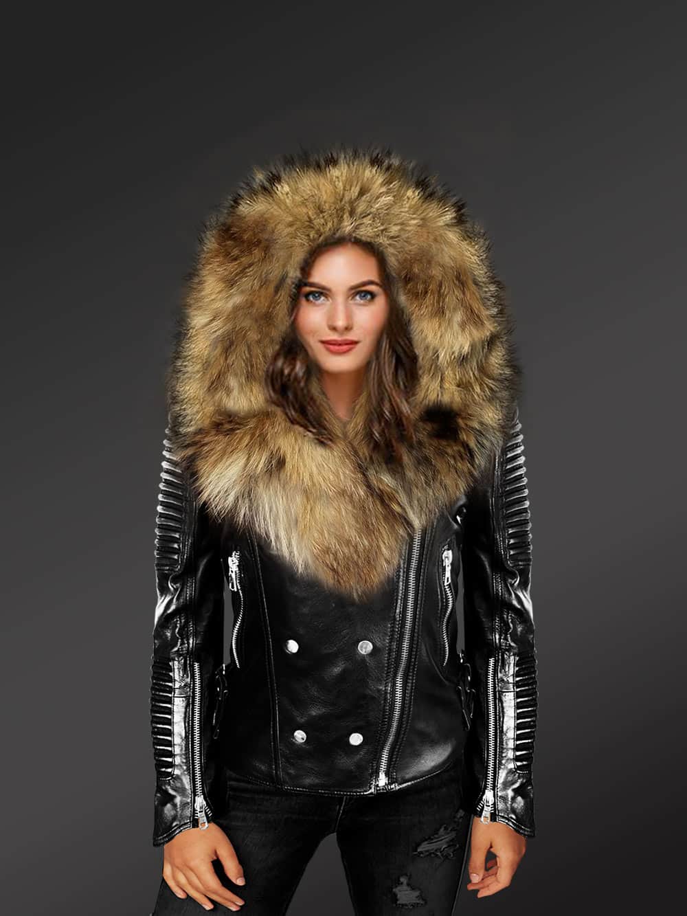 women's genuine fur motorcycle jackets