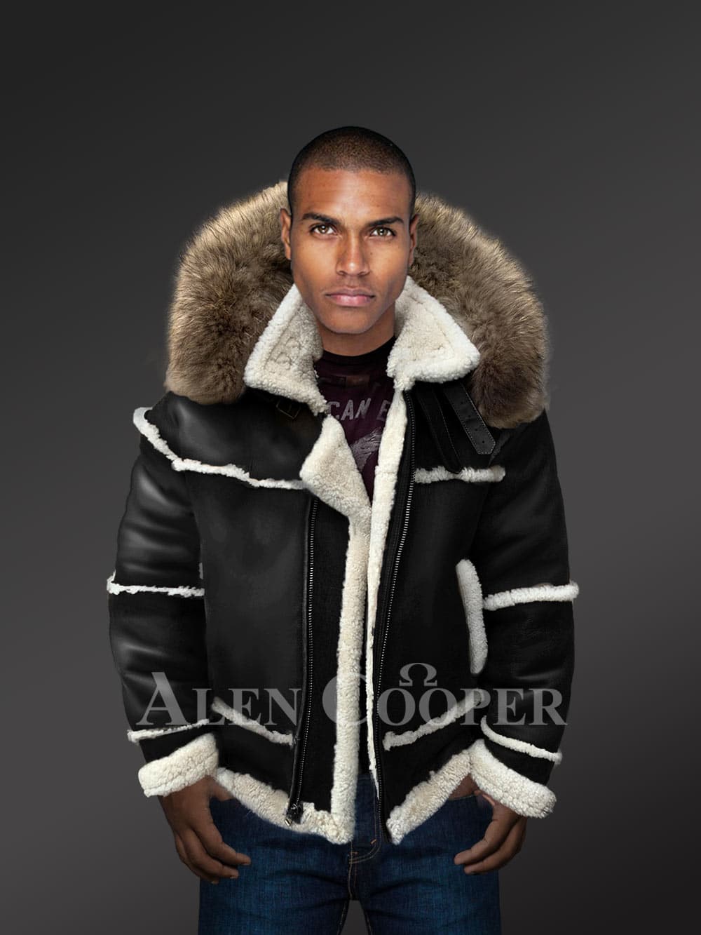 mens shearling bomber coat