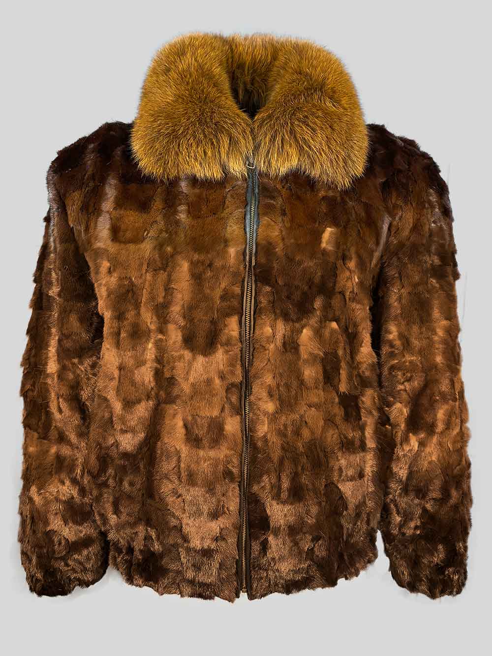 Diamond Sheared Two Tone Whisky Mink Fur Bomber for Men’s