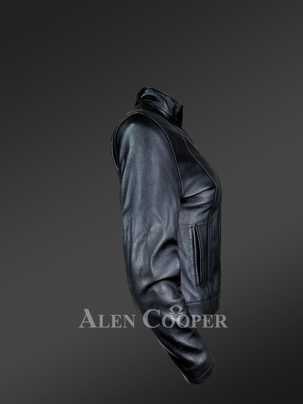 Women’s Classic Leather Biker Jacket with Cross Pockets