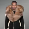 Authentic Men’s Black Shearling Jacket with Crystal Fox Fur Detailing