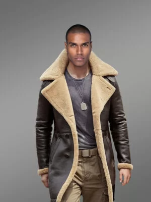 Authentic Nappa Finish Coffee Brown Trench Shearling Coat