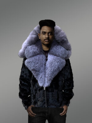 Black Mink Biker Style Jacket for Men