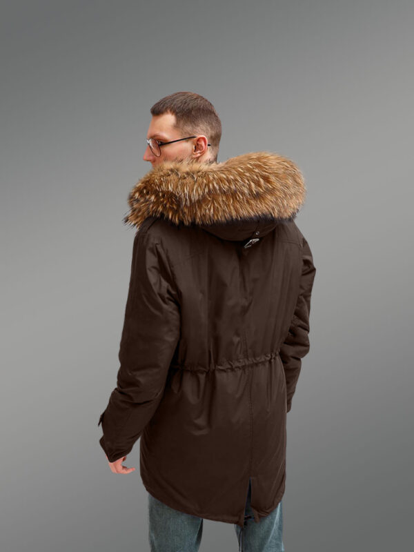 More Stylish and Elegant With Finn Raccoon Fur Hybrid Coffee Parka Convertibles for Men with Rabbit Liner - Image 4