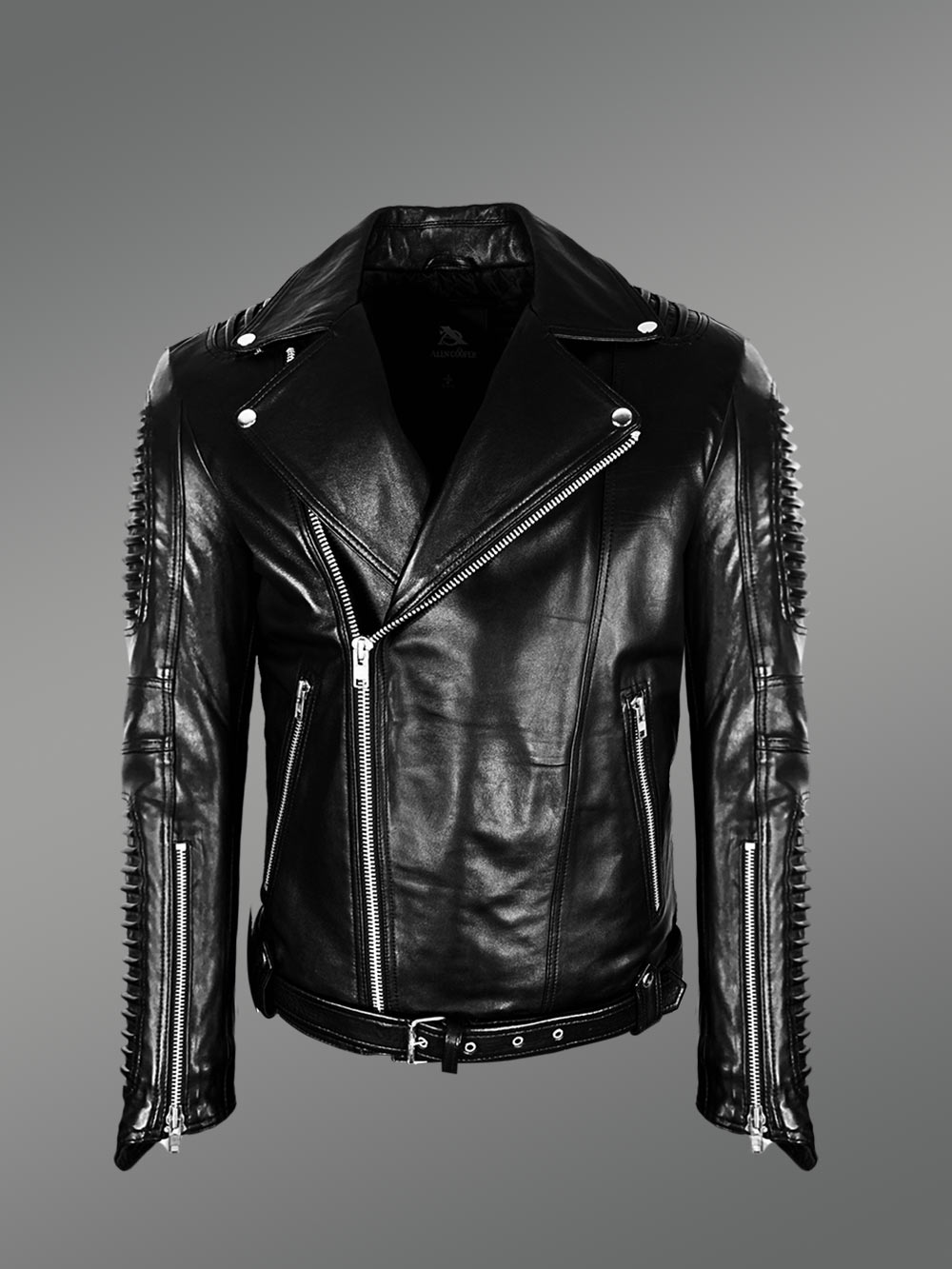 Chic authentic leather jacket with belt for stylish men