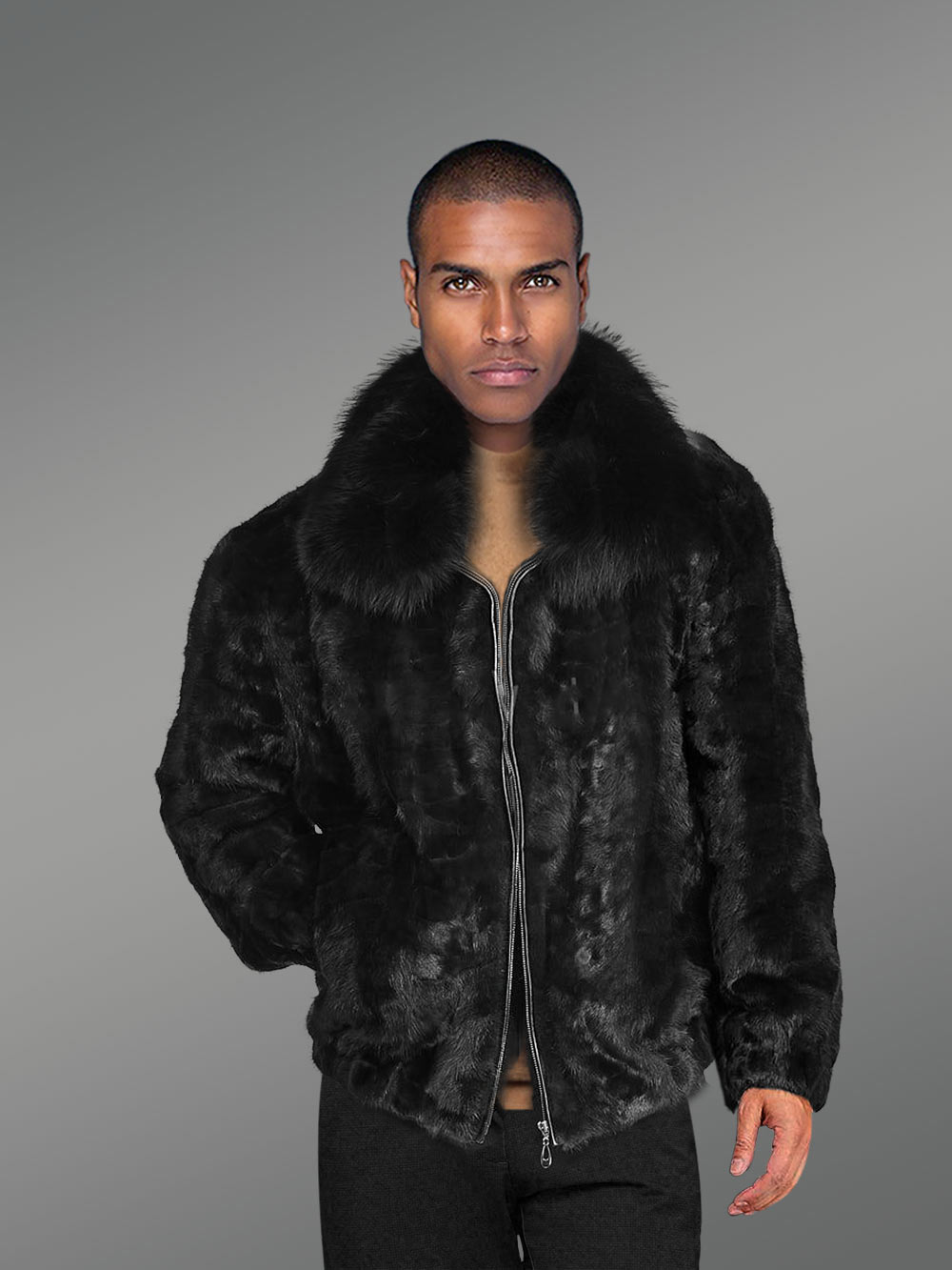 Jet Black Jacket in Mink Fur for Men