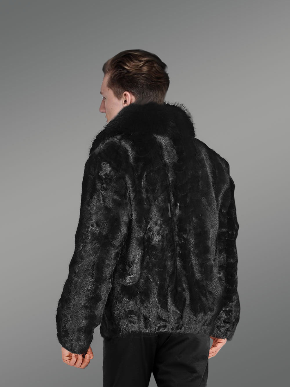 Jet Black Jacket in Mink Fur for Men