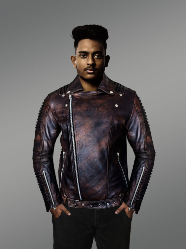 Classy and Tasteful Italian-Finish Leather Jacket in Coffee for Men Who Dare!