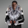 Exclusive Men Shearling Jacket With Silver Fox Detailing