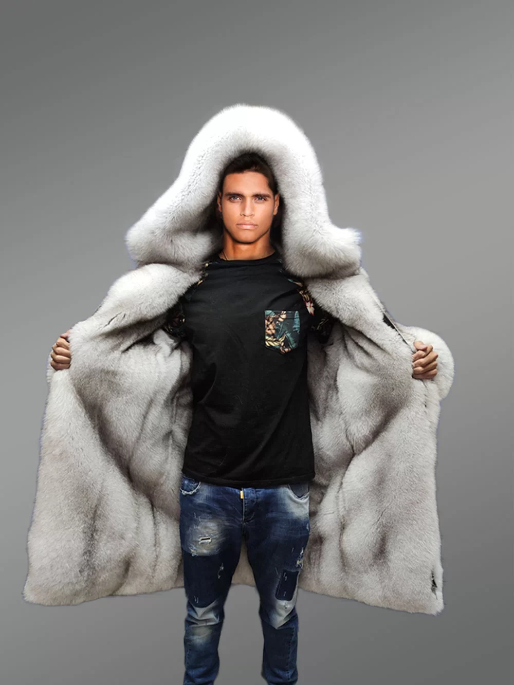 LUXURY SILVER FOX Jacket Fur Coat With Whole Skins Fur 