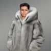 Luxury Full Skin Double Sided Blue Fox Fur Coat for Men