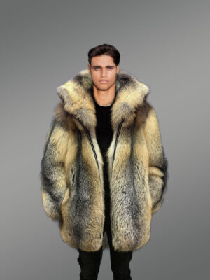 Luxury Full Skin Golden Island Fox Fur Coat for Men