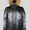 Men's Black Real Leather Parka with Raccoon Trim on Hood