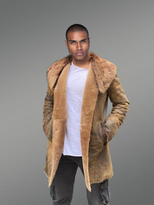 Men's Shearling Coat with Fox Fur Collar and Original Python Skin Trims