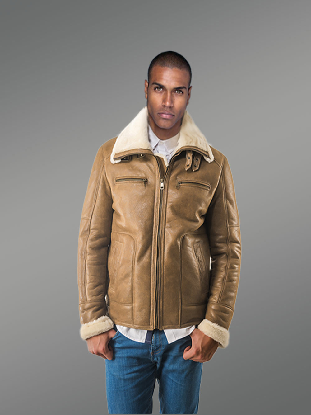 Men’s Genuine Sheepskin Shearling Bomber Jacket