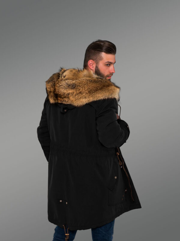Men’s Golden Island Fox Fur Hybrid Black Parka Convertibles for More Stylish and Elegant You with Rabbit Liner - Image 5