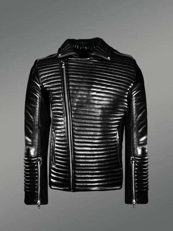 Men’s Quilted Black Leather Motorcycle Jacket!