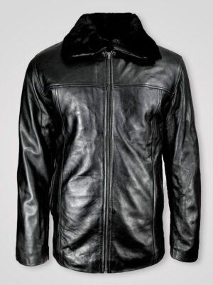 Men's Real Leather Jacket with Detachable Shearling Collar