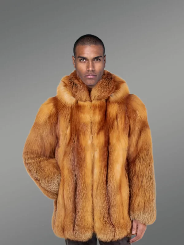 Men’s mid-length dream-soft real fox fur coat with superior warmth