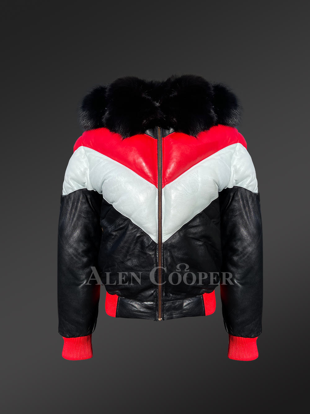 Men’s stylish V bomber leather jackets with fur collar and zipperedout