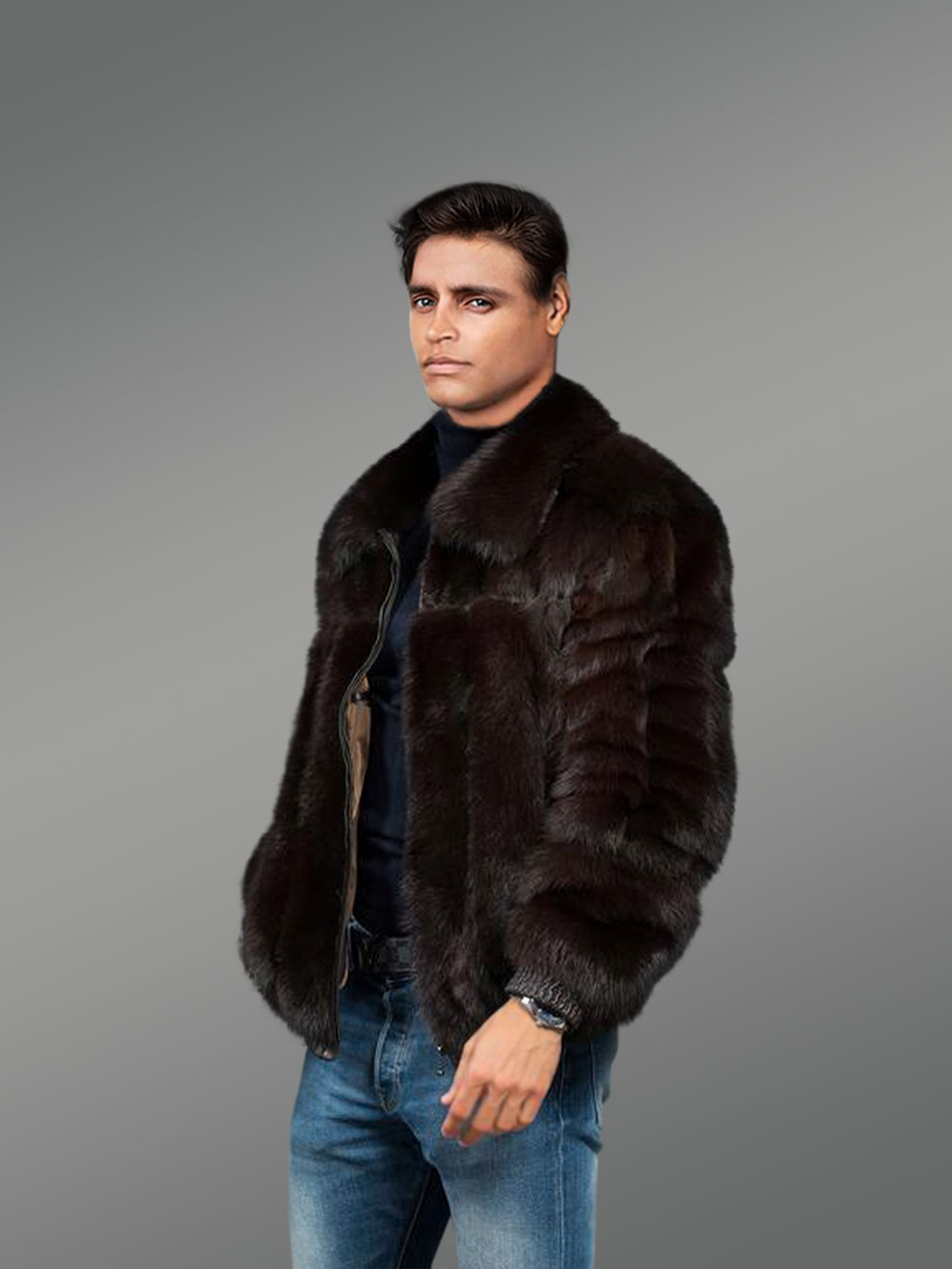 Full Skin Mink Fur Bomber Jacket for Men