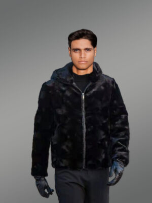 Mink Fur Jacket for Men with Hood