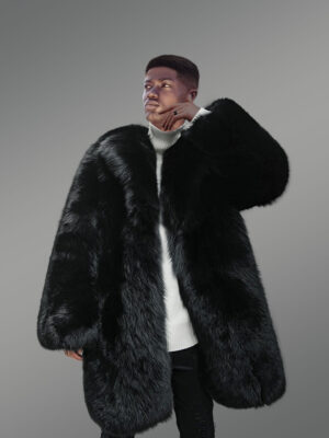 Mysterious Black Long Fox Fur Coat for Passionate Men