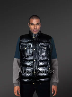 Puffy Leather Bubble Vest Jacket for Men
