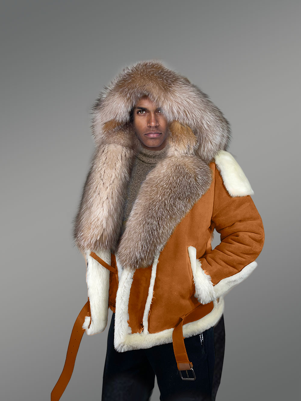 Shearling Coat With Crystal Fox Fur Detailing 0380