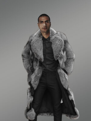 Stylish Silver Fox Fur Coat with Block Pattern