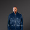 Stylish navy colored real leather jacket for men