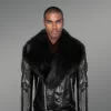 Men’s authentic leather biker jacket with chic fur collar