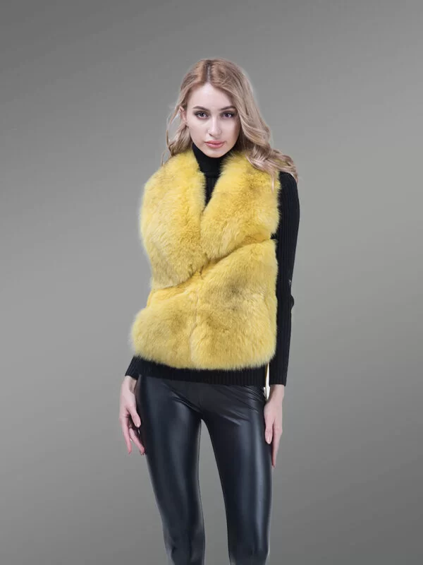 Genuine Fox Fur Winter Vest in Yellow