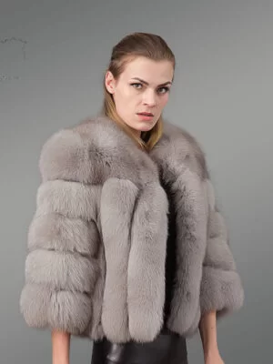 Chic and Trendy Real Fox Fur Grey Winter Coat for Style-Conscious Women