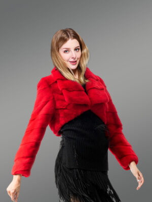 Authentic mink fur coat in red for stylish women