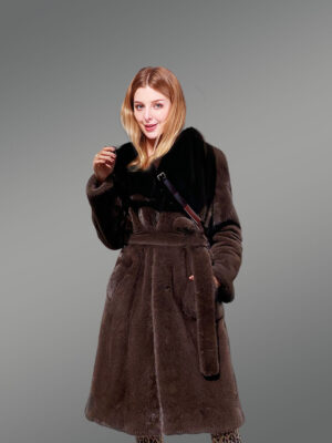 Belted Mink Fur Coat For Women