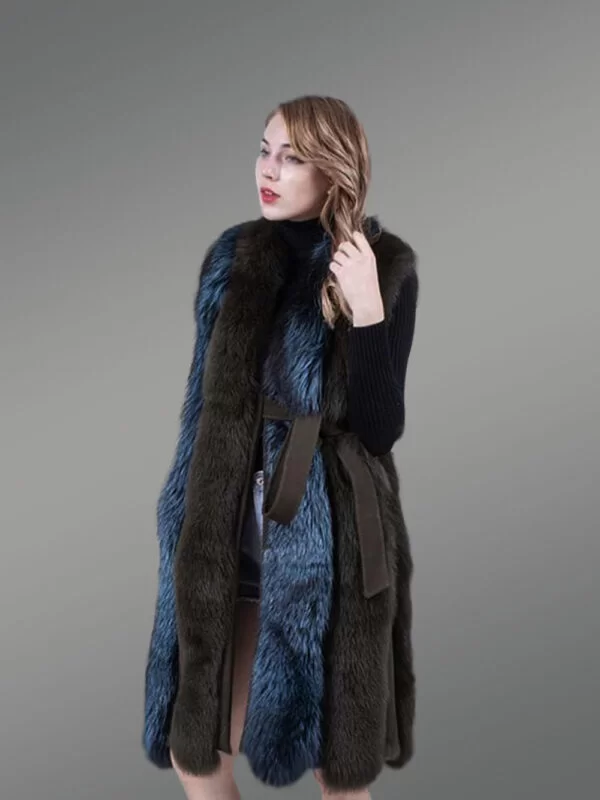 Bi-color real fox fur dream warm long winter outerwear
