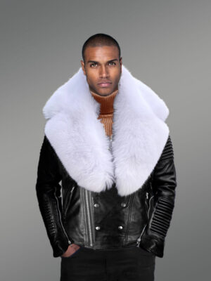 Biker Jacket with White Fox Fur Collar
