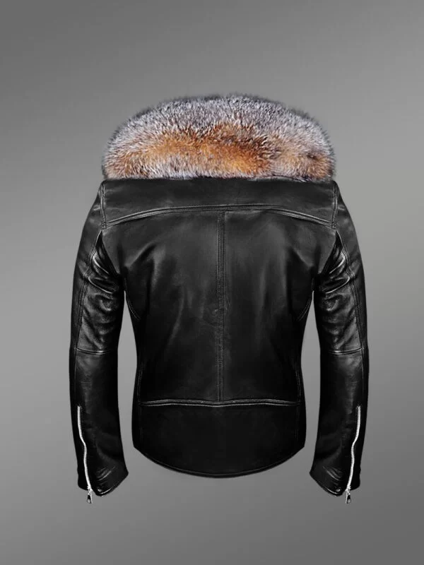 Biker Leather Jacket with Crystal Fox Fur Collar