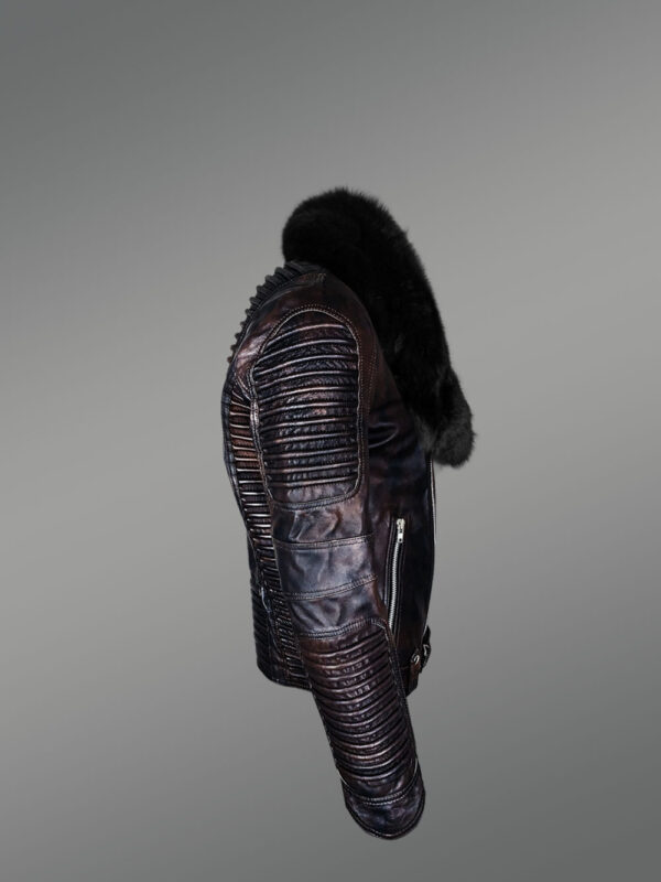 Chic And Stylish Men’s Leather Jackets in Coffee with Pure Fox Fur Collar - Image 3