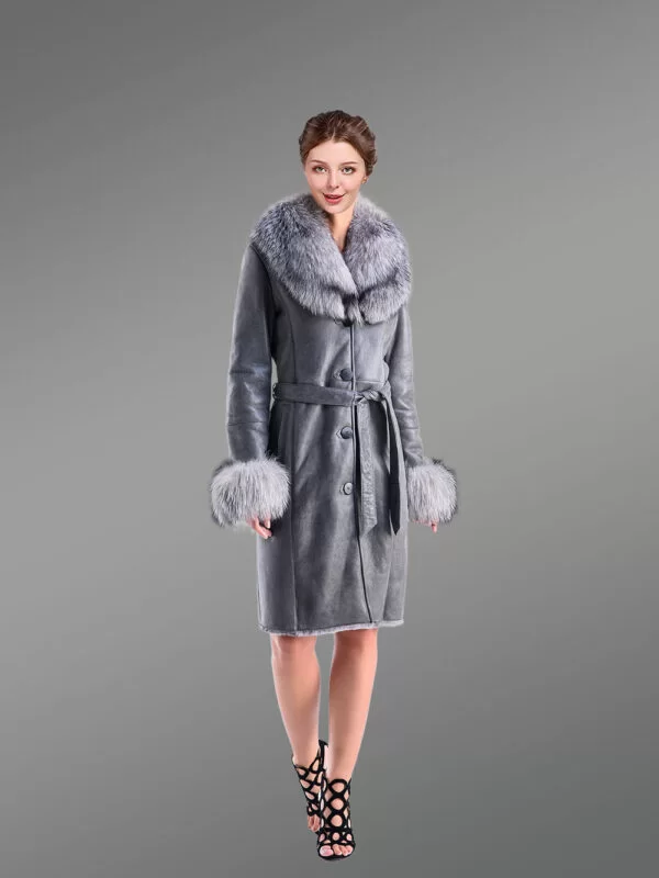 Long Premium Sheepskin Coat with Fox Fur Collar