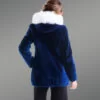 Sheep Wool Coat with Hood in Blue