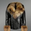 Men’s Chic Leather Jackets with Genuine Fur Collar and Handcuffs