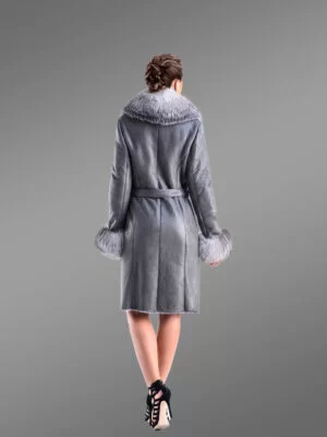 Long Premium Sheepskin Coat with Fox Fur Collar